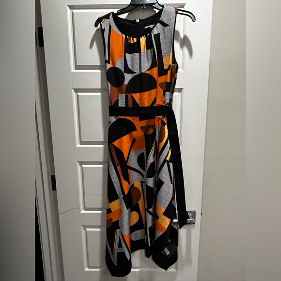 Karl Lagerfeld Asymmetrical Dress in Orange and Black - Picture 5 of 16